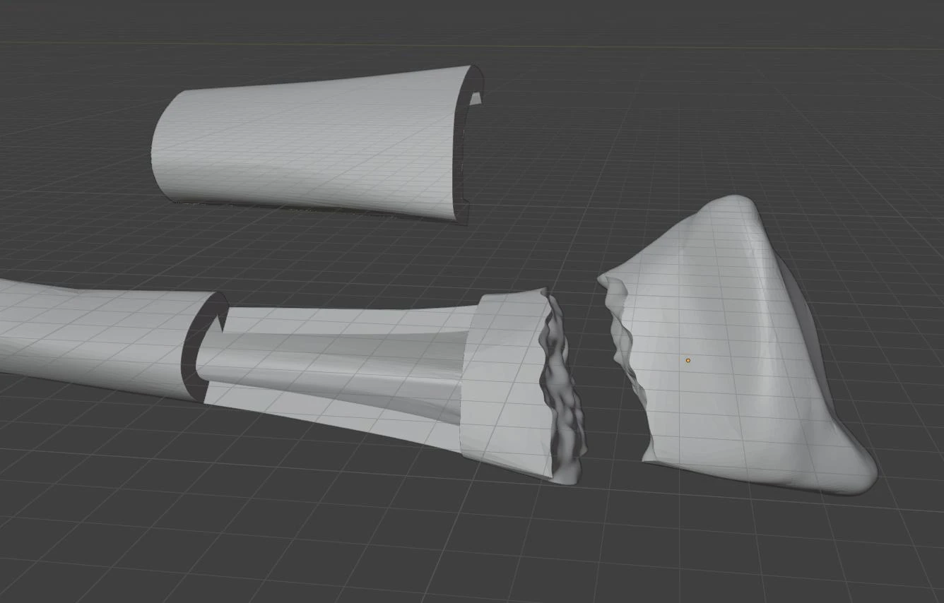 Blender model showing the simulated fracture site in the radius